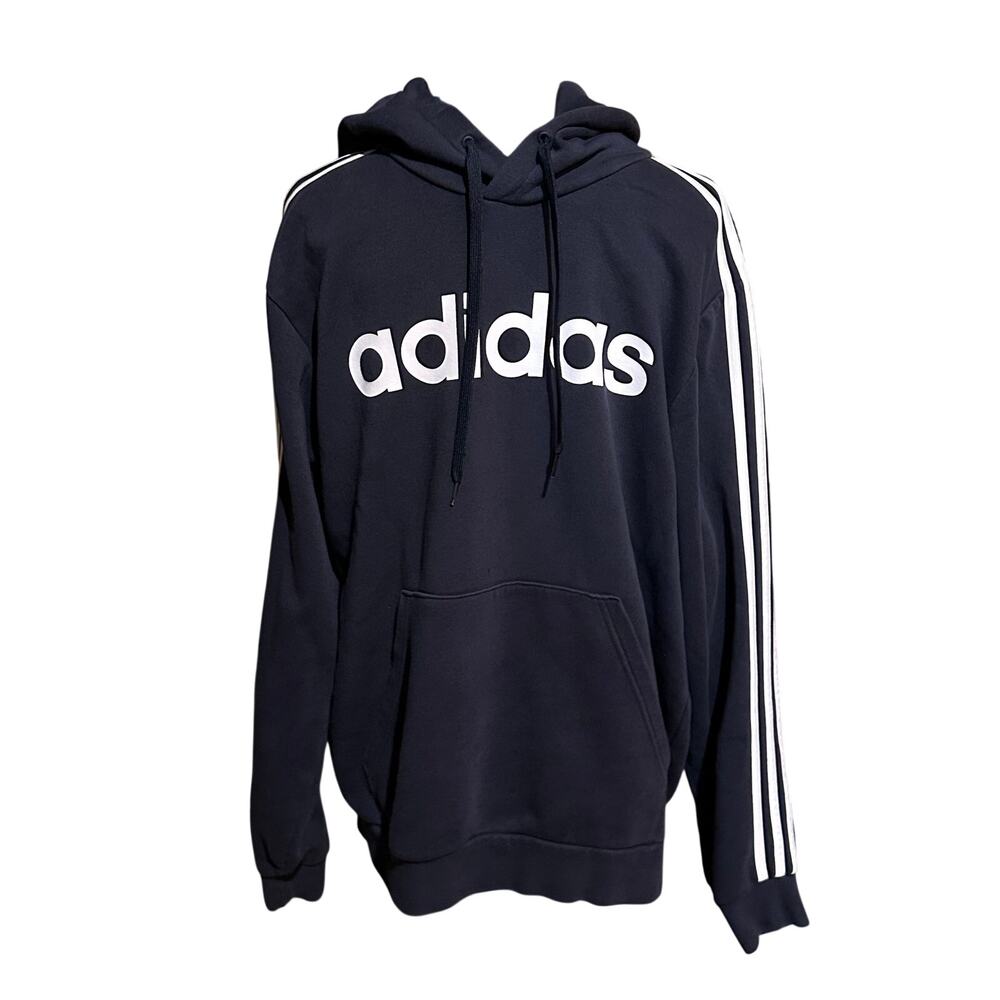 Adidas Mens Black 3 Stripes Logo Pullover Hoodie Sweatshirt Size Large